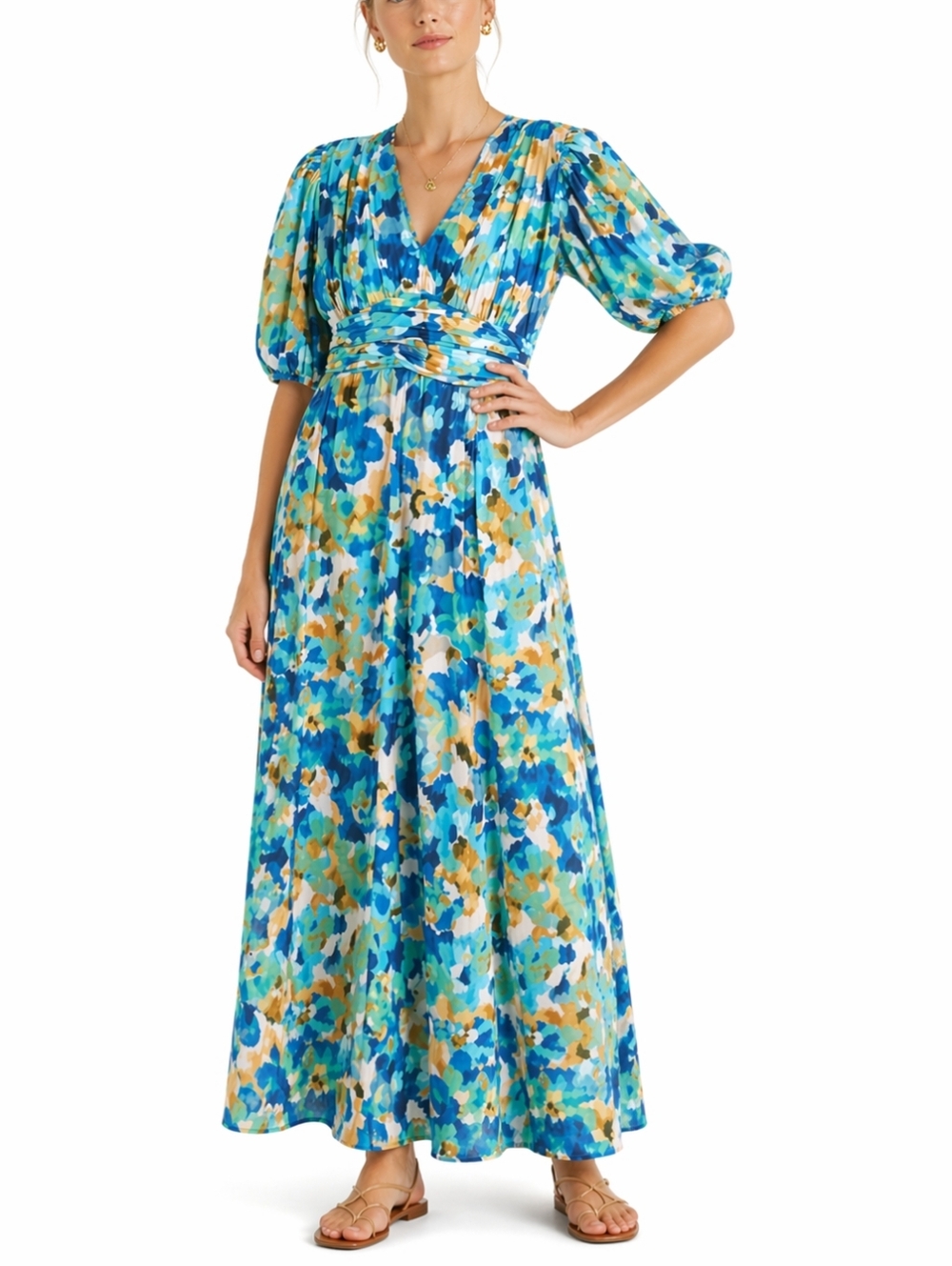 LaRoque Original NWT Josie Maxi Dress Abstract Blue Floral Cotton Size M